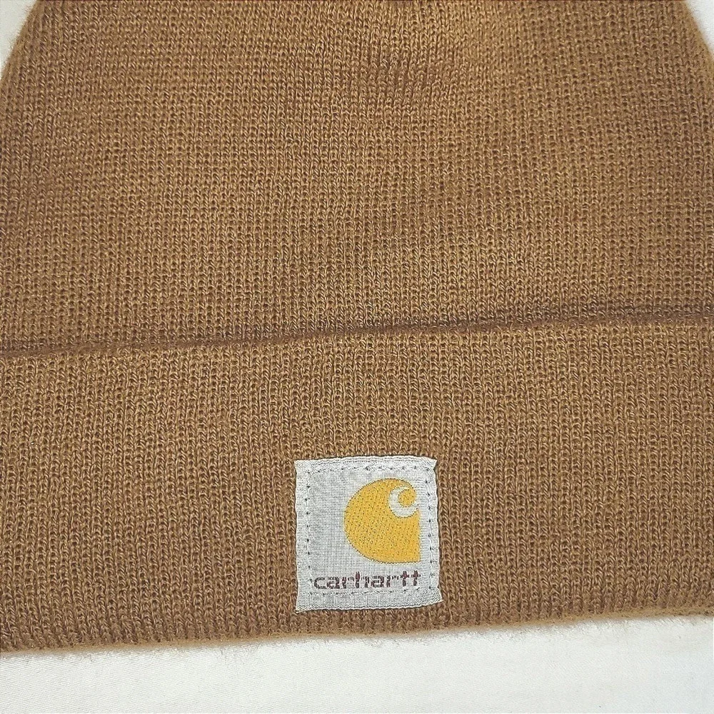 Carhartt Youth Knit Beanie Brown Logo Patch Winter Hat Gorpcore 90s grunge